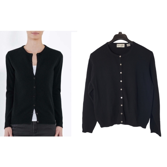 Madison Sweaters - Madison 100% Cashmere Crewneck Cardigan Black Size XL